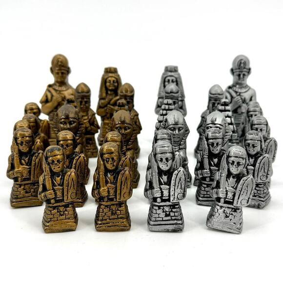 Vintage 32 Piece Replacement Chess Piece Set Egyptian Style Ceramic Glazed - Picture 1 of 15